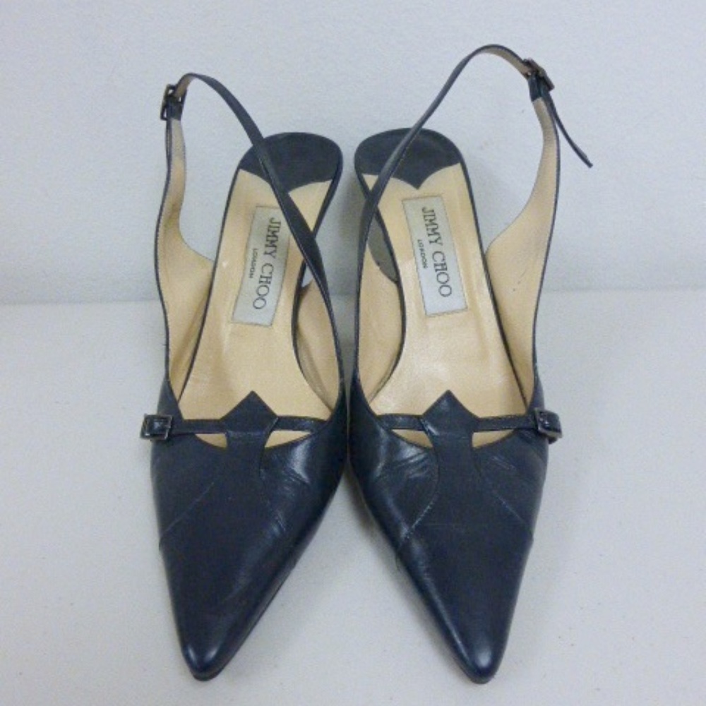 JIMMY CHOO BLACK LEATHER SLINGBACK high heels classic  35.5 vintage
